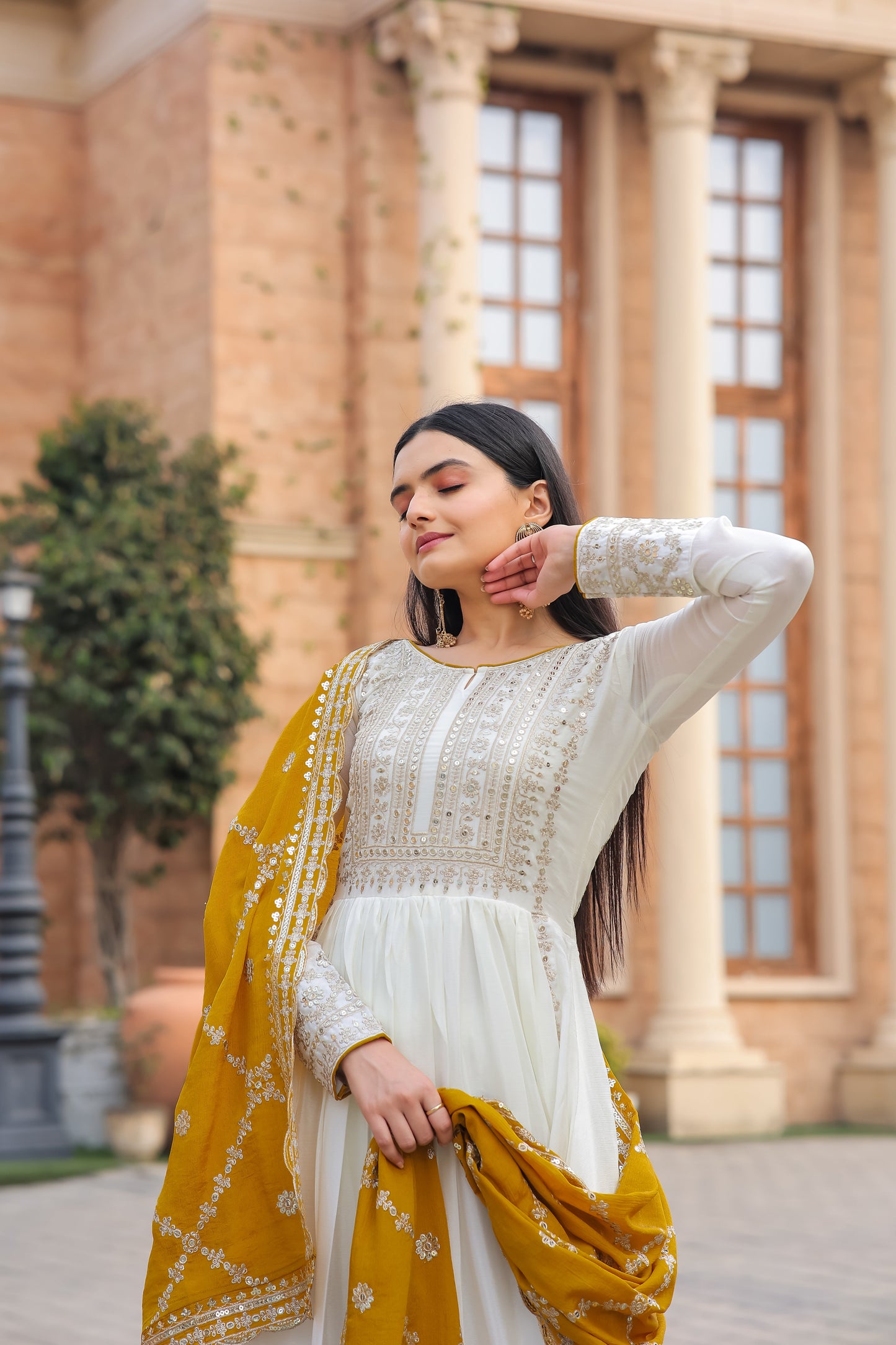 Magnificent Pure Chinon Silk Sequins Embroidered Anarkali Pant Suit - Ethnicwish