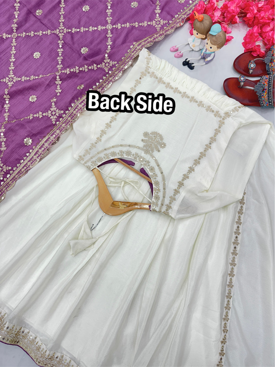 Magnificent Pure Chinon Silk Sequins Embroidered Anarkali Pant Suit - Ethnicwish