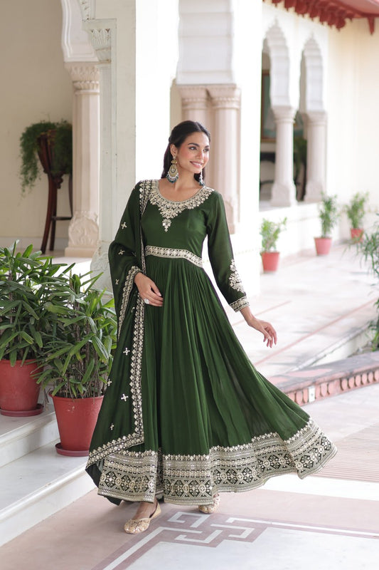 VICHITRA SILK SEQUINS EMBROIDERED GOWN WITH DUPATTA