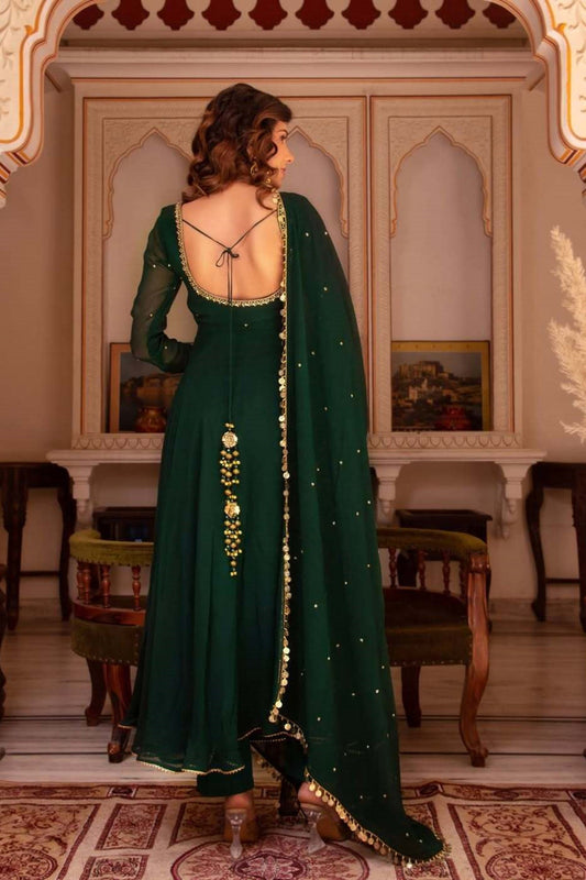 Gorgeous Green Color Georgette Anarkali Suit with Dupatta