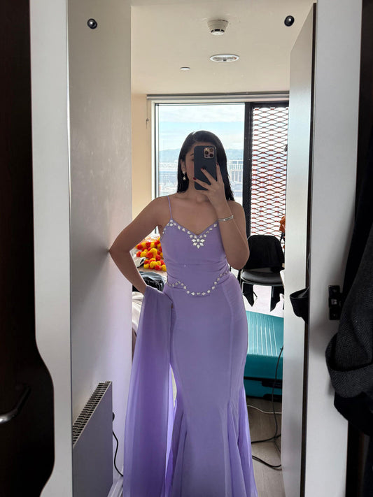 Lavender Pure Georgette Fish Cut Lehenga Choli Set with Padded Blouse & Dupatta