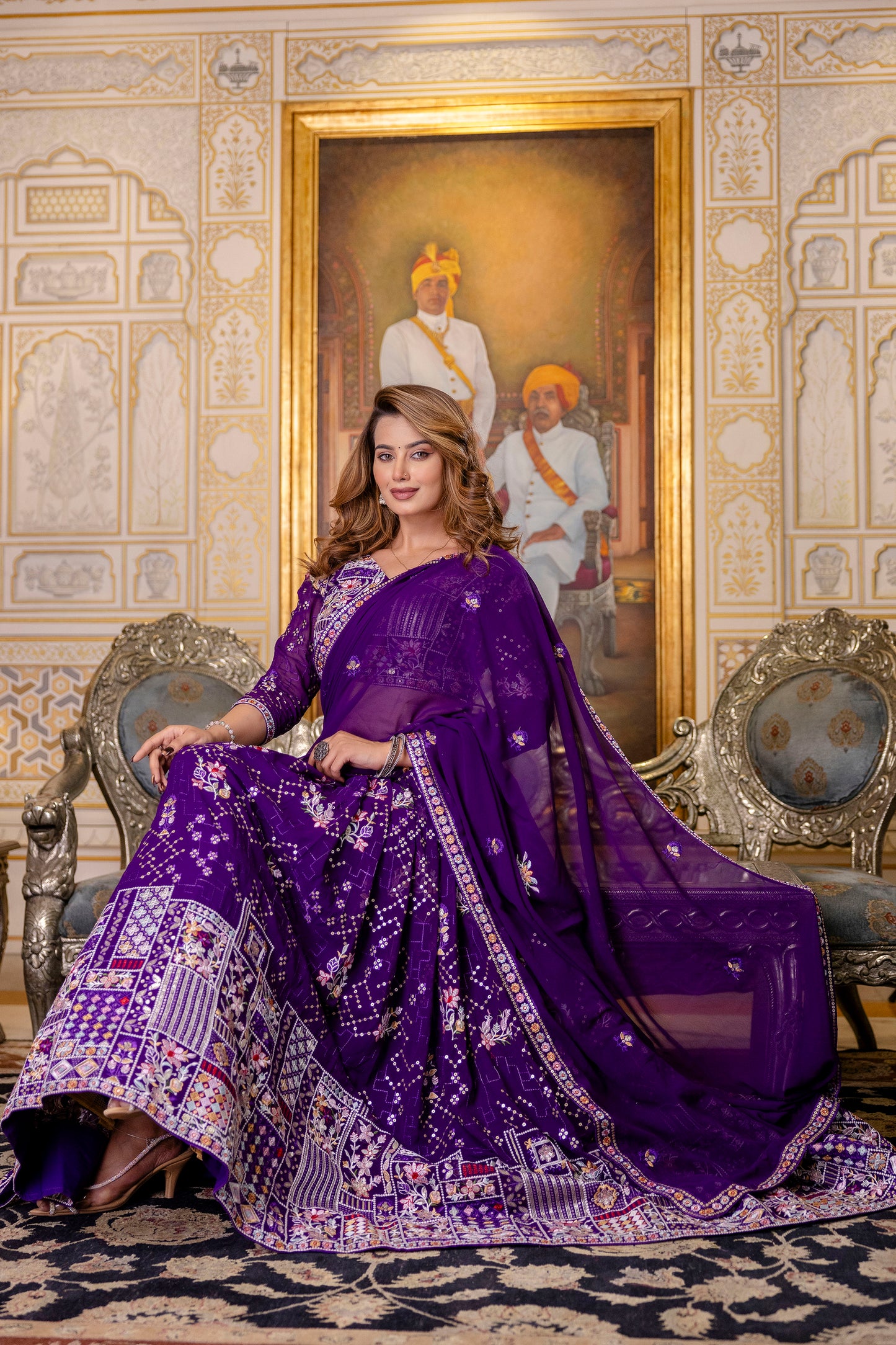 Purple Floral Sequins Thread Embroidered Lehenga Choli Set
