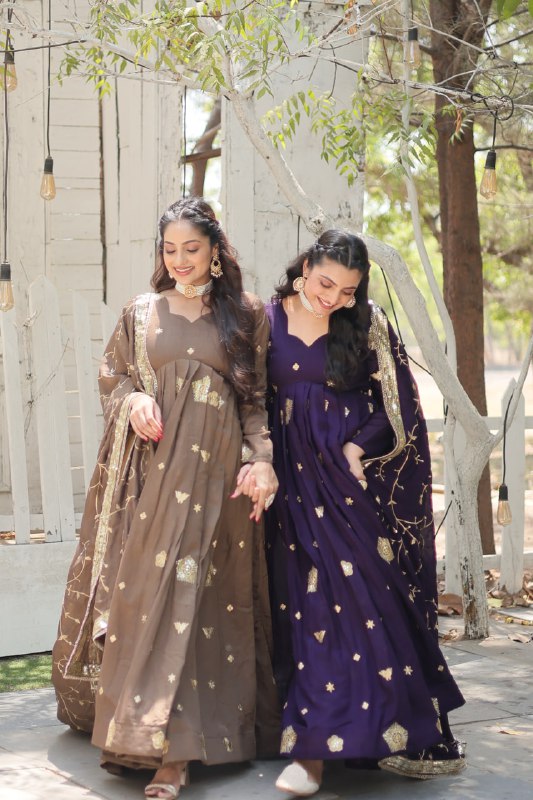 Graceful Rich Sequins Embroidered Fully Stitched Gown With Dupatta - Ethnicwish
