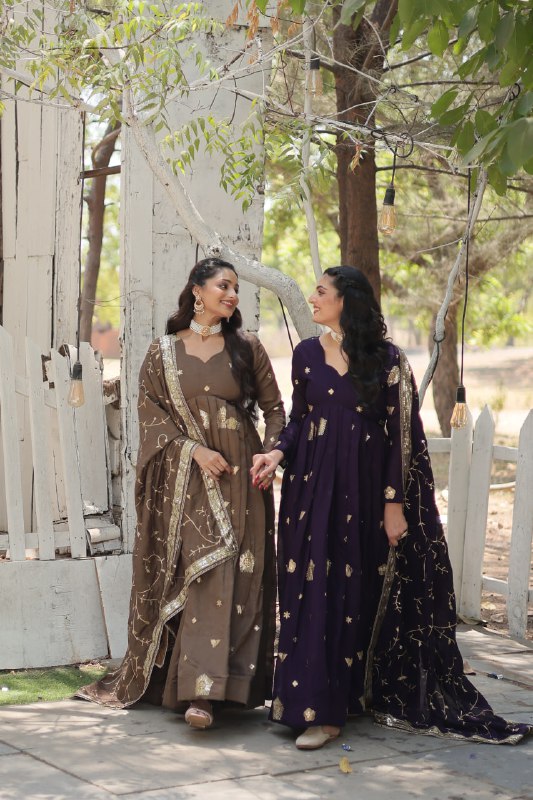 Graceful Rich Sequins Embroidered Fully Stitched Gown With Dupatta - Ethnicwish