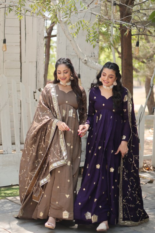 Graceful Rich Sequins Embroidered Fully Stitched Gown With Dupatta - Ethnicwish