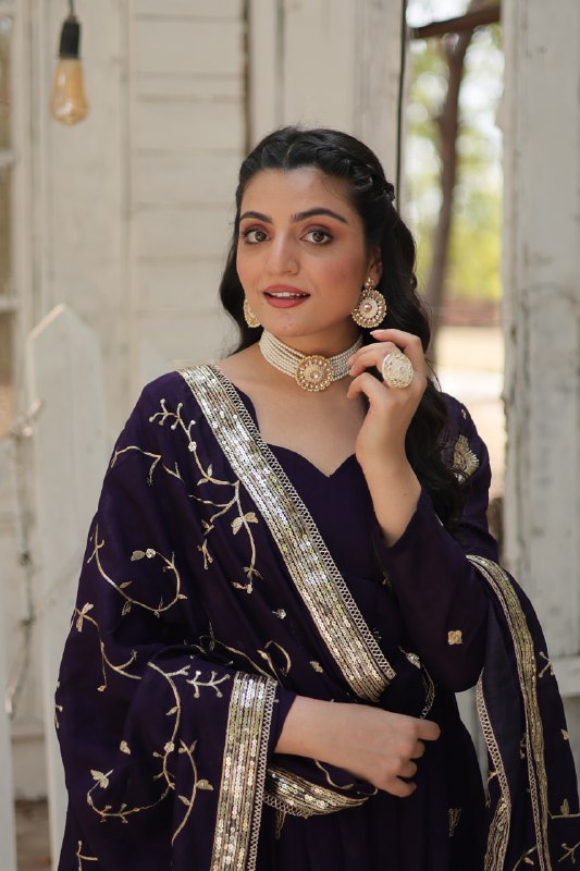 Graceful Rich Sequins Embroidered Fully Stitched Gown With Dupatta - Ethnicwish