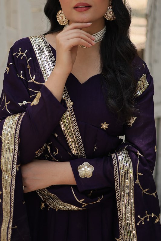 Graceful Rich Sequins Embroidered Fully Stitched Gown With Dupatta - Ethnicwish