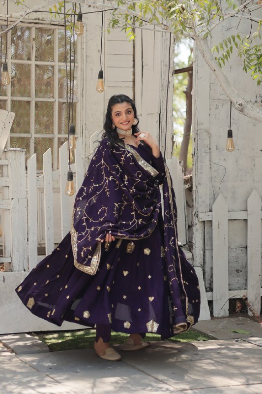 Graceful Rich Sequins Embroidered Fully Stitched Gown With Dupatta - Ethnicwish