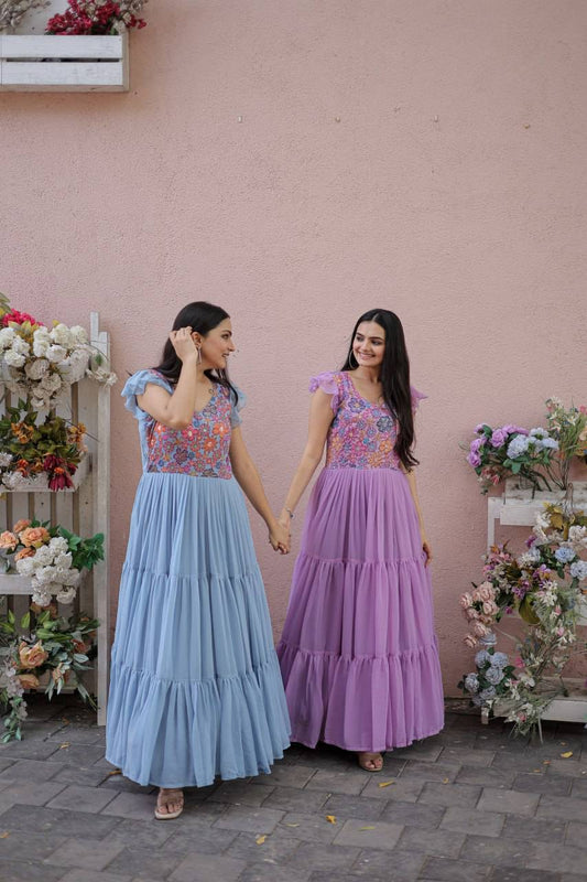 Timeless Rich Floral Position Printed Faux Georgette Gown - Ethnicwish