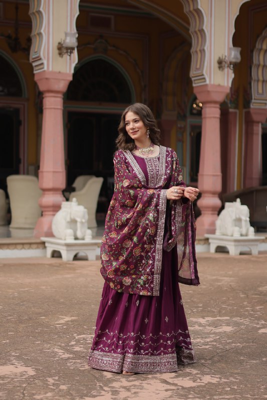 Stylish Chinon Rich Sequins Embroidered Fully Stitched Gown - Ethnicwish