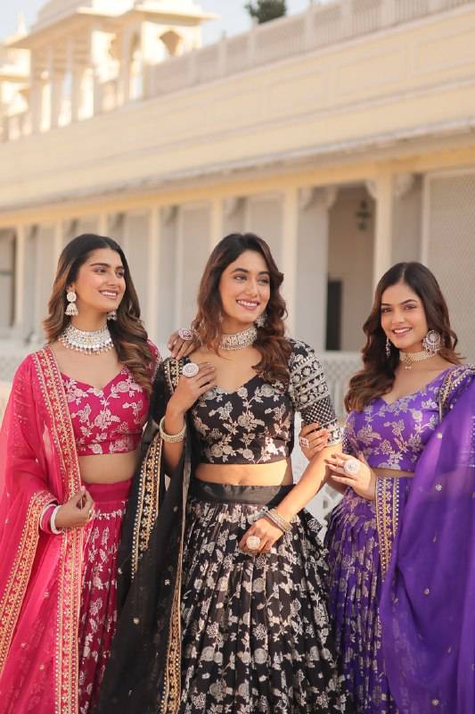 Fascinating Pure Viscous Jacquard Sequins Embroidered Lehenga Choli - Ethnicwish