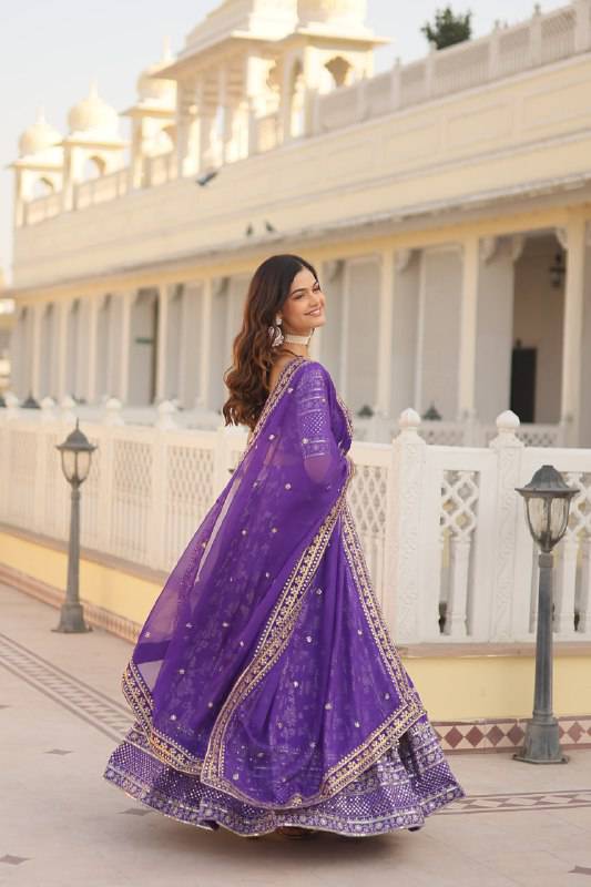 Fascinating Pure Viscous Jacquard Sequins Embroidered Lehenga Choli - Ethnicwish