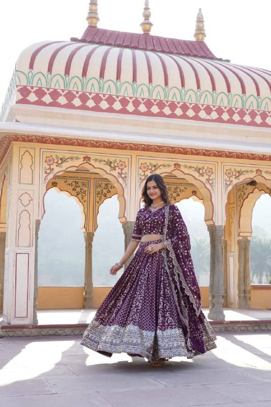 Compelling Viscous Jacquard Sequins Embroidered Lehenga Set - Ethnicwish