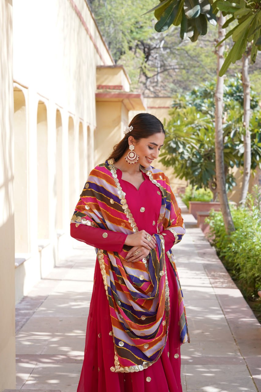 Charming Faux Georgette Zari Thread Sequins Worked Gown - Ethnicwish