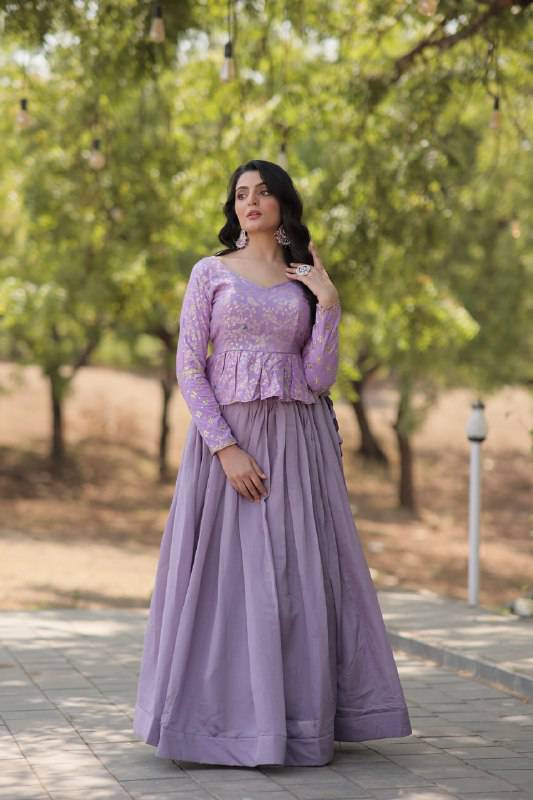 Alluring Sequins Embroidered Fully Stitched Top Lehenga Set - Ethnicwish