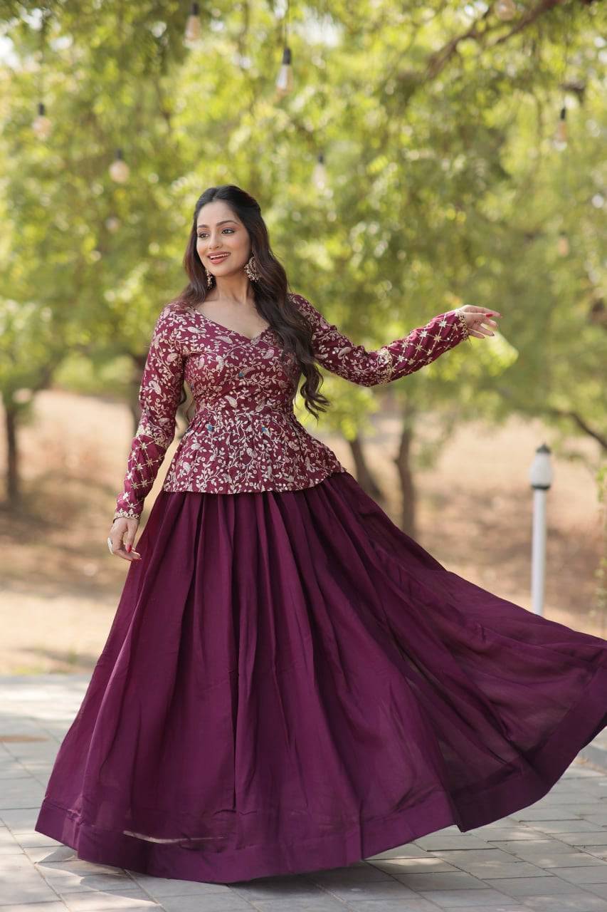 Alluring Sequins Embroidered Fully Stitched Top Lehenga Set - Ethnicwish