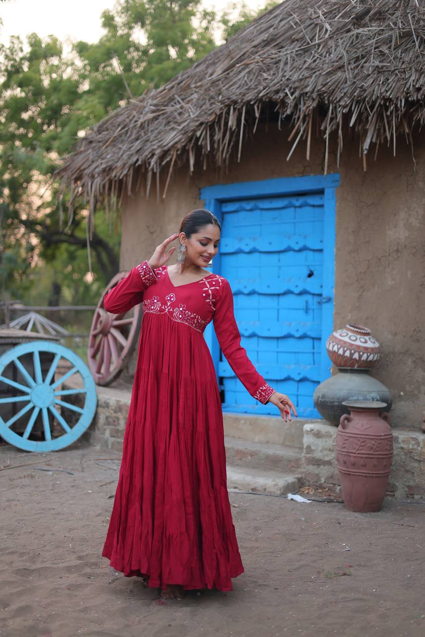 Mesmerizing Navratri Wear Rayon Fully Stitched Designer Gown - Ethnicwish