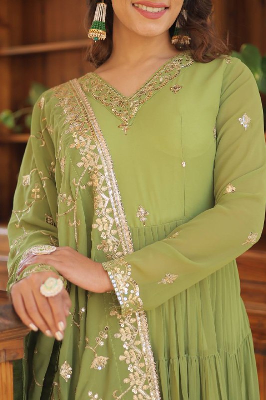 Splendid Faux Georgette Embroidered Designer Gown With Dupatta - Ethnicwish