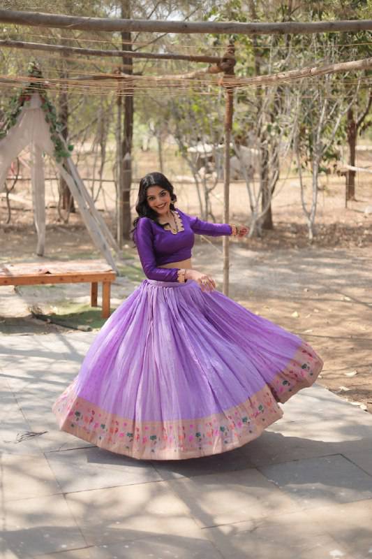 Chic Viscose Jacquard Zari Border Worked Fully Stitched Lehenga Choli - Ethnicwish
