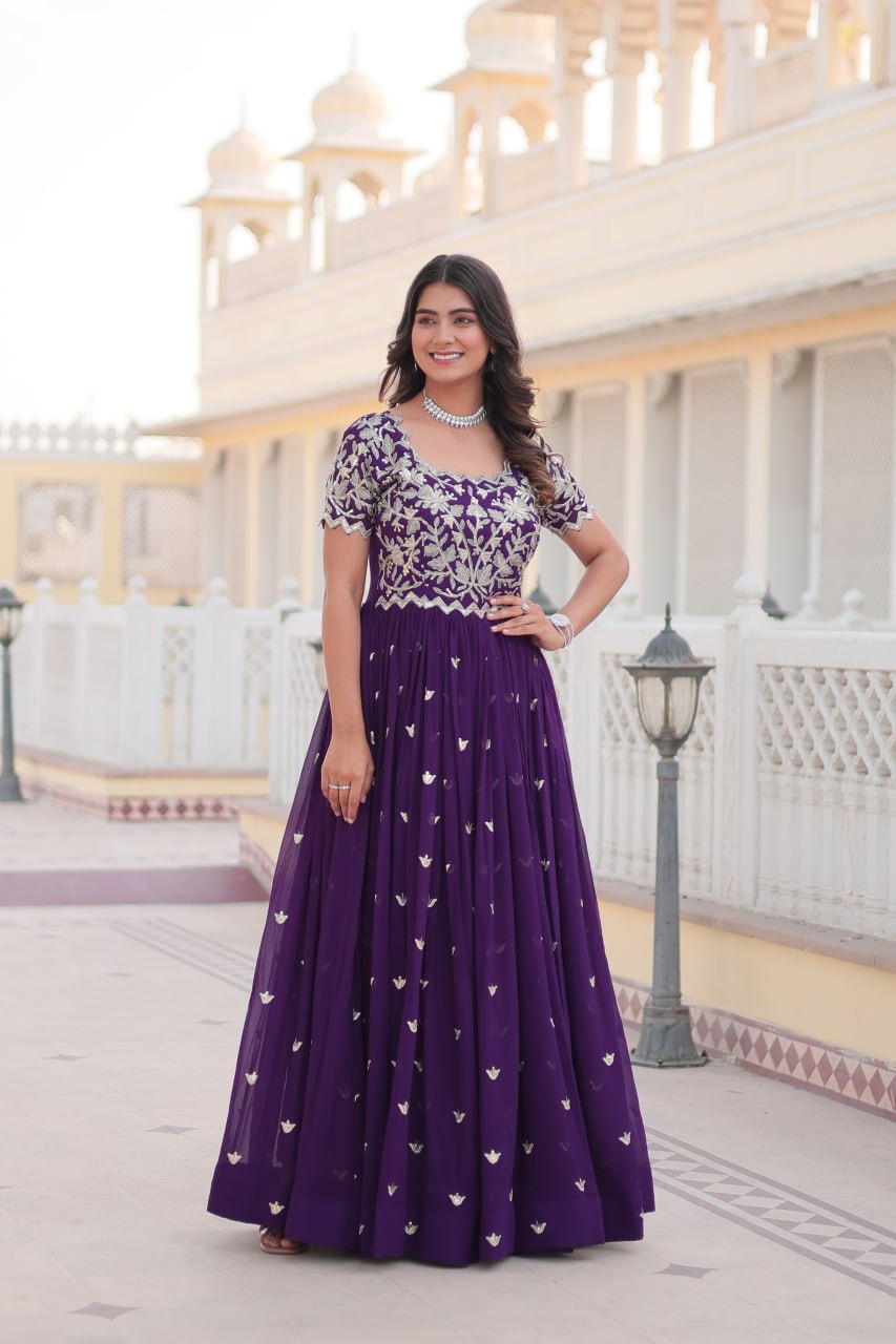 Sublime Faux Georgette Cording Sequins Worked Gown - Ethnicwish