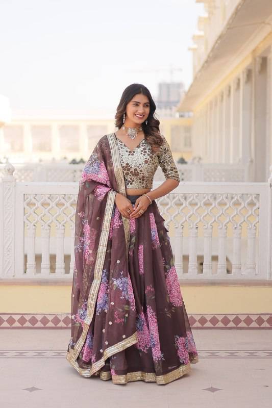 Heavenly Russian Silk Floral Sequins Embroidered Lehenga Choli - Ethnicwish