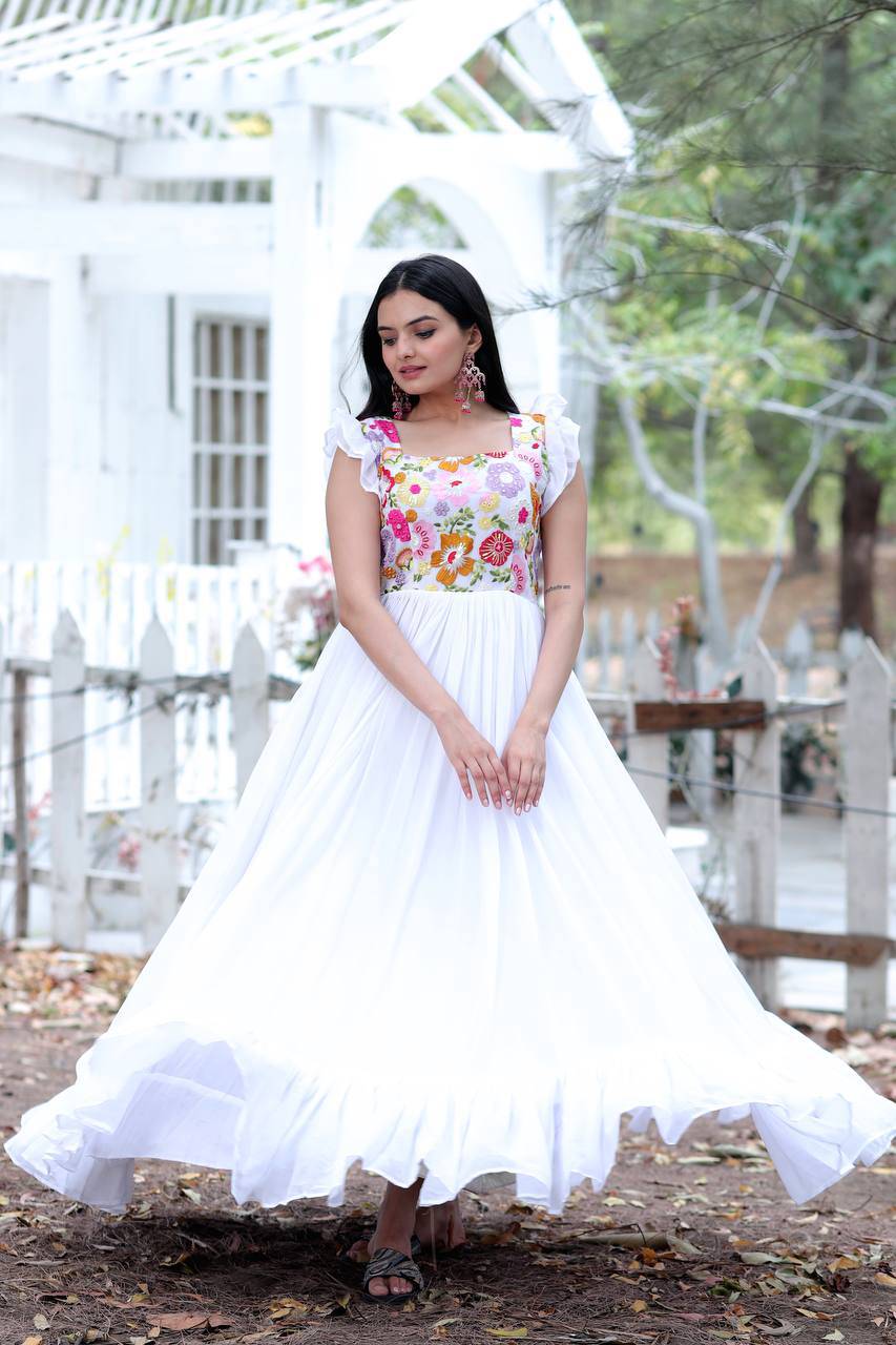 Gentle Faux Georgette Sequins Embroidered Fully Stitched Gown - Ethnicwish