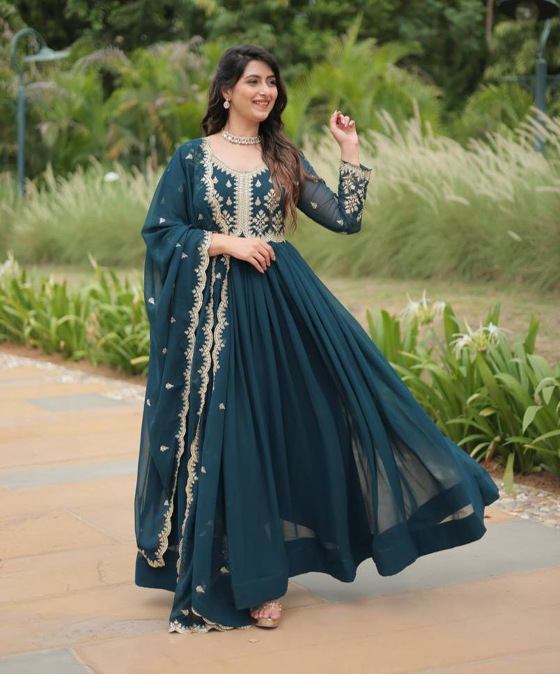 Breathtaking Rama Faux Georgette Fully Stitched Designer Gown - Ethnicwish