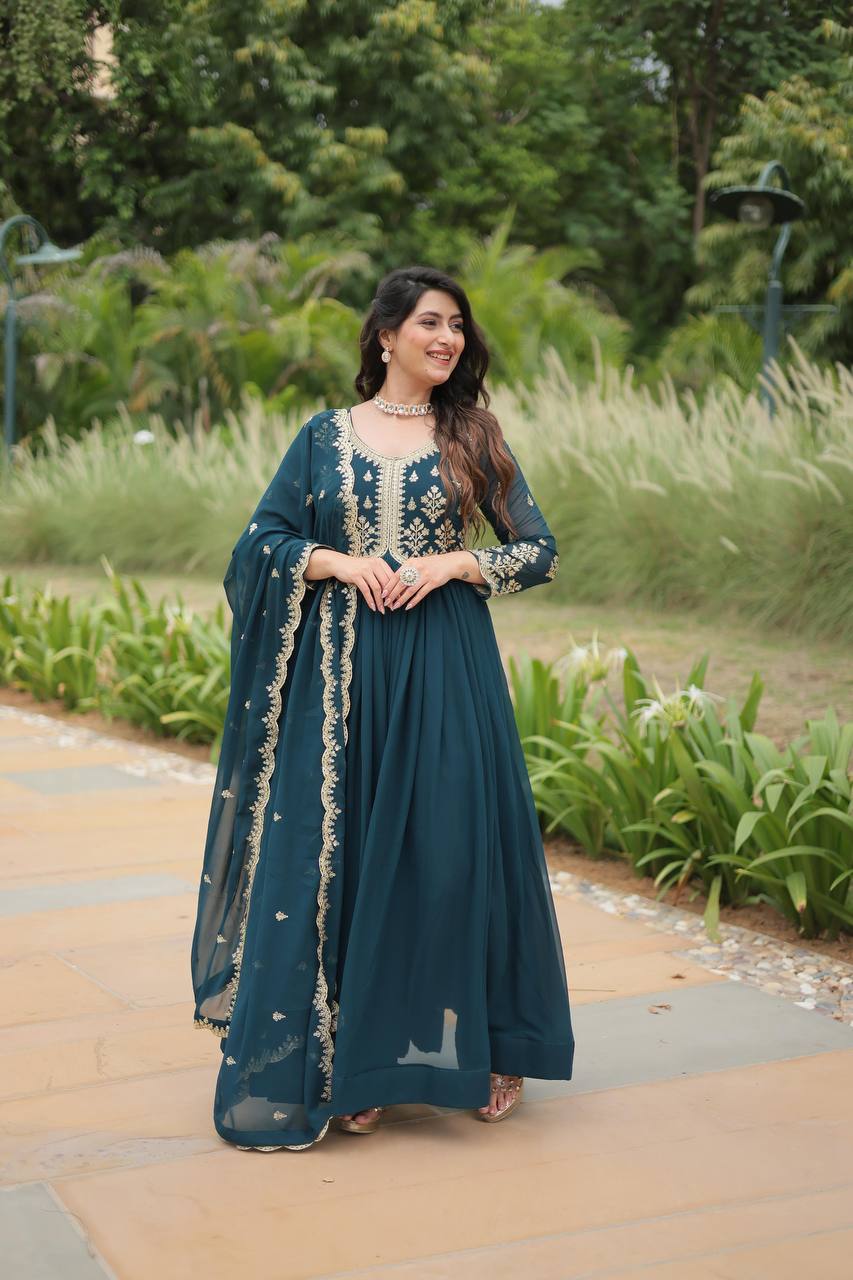 Breathtaking Rama Faux Georgette Fully Stitched Designer Gown - Ethnicwish