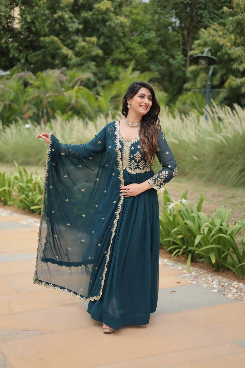 Breathtaking Rama Faux Georgette Fully Stitched Designer Gown - Ethnicwish