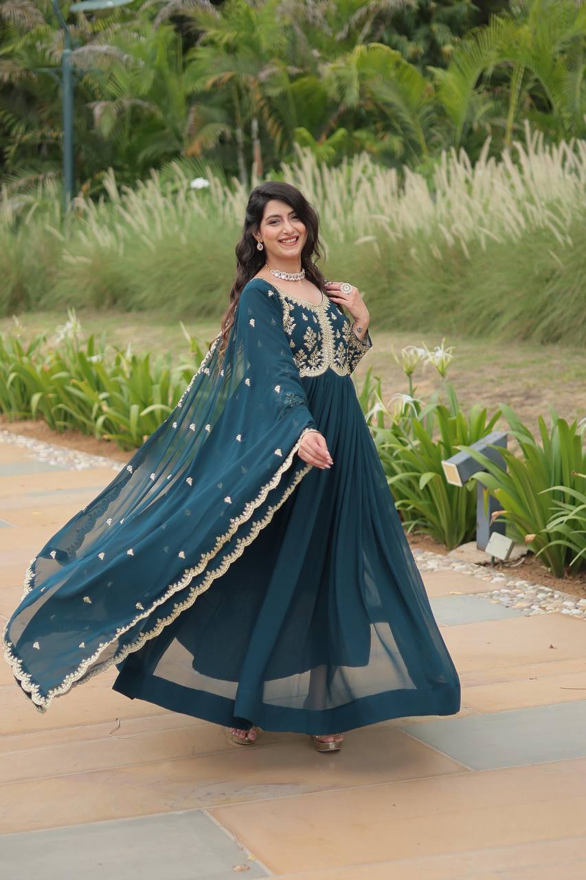 Breathtaking Rama Faux Georgette Fully Stitched Designer Gown - Ethnicwish