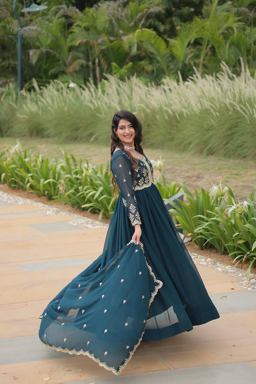 Breathtaking Rama Faux Georgette Fully Stitched Designer Gown - Ethnicwish