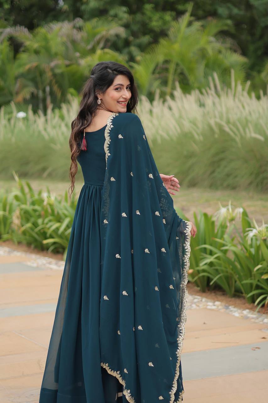 Breathtaking Rama Faux Georgette Fully Stitched Designer Gown - Ethnicwish