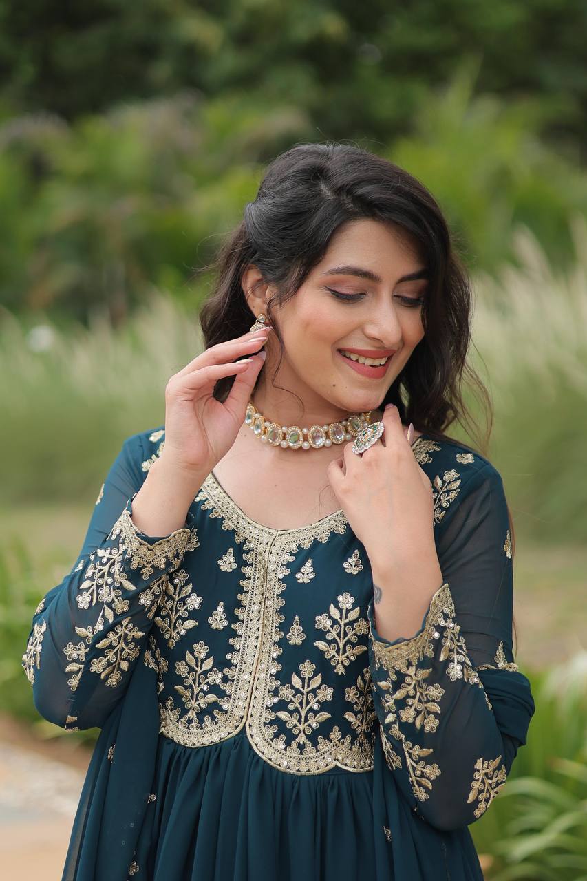 Breathtaking Rama Faux Georgette Fully Stitched Designer Gown - Ethnicwish