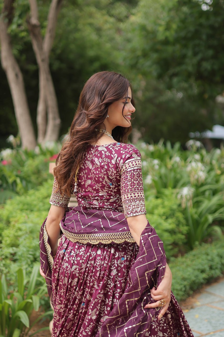 Lovely Viscous Jacquard Sequins Embroidered Lehenga Choli - Ethnicwish
