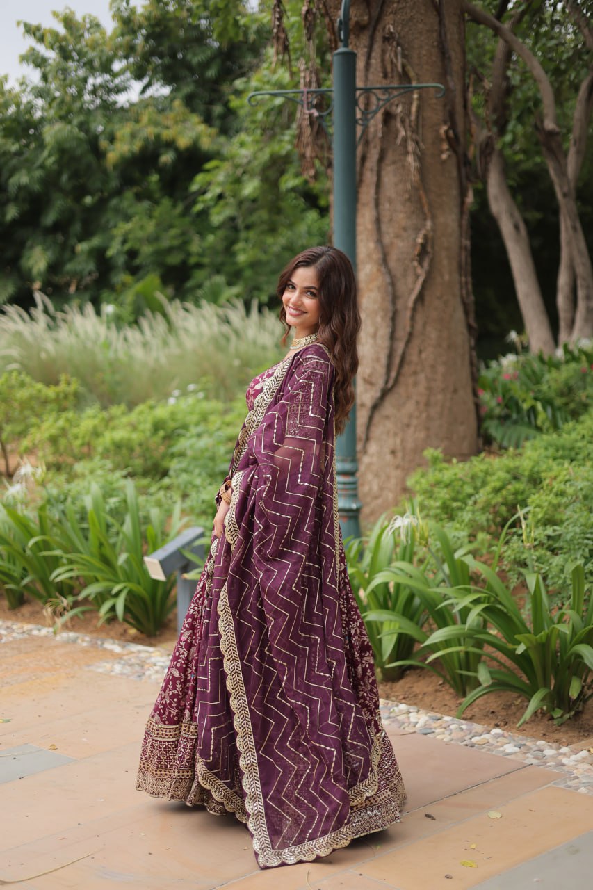 Lovely Viscous Jacquard Sequins Embroidered Lehenga Choli - Ethnicwish