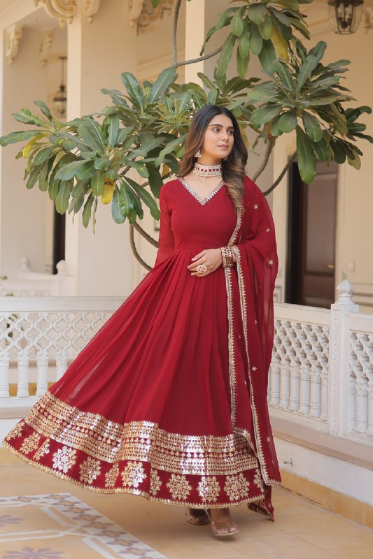 Graceful Faux Georgette Sequins Multi Worked Designer Gown - Ethnicwish