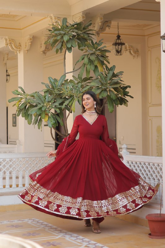 Graceful Faux Georgette Sequins Multi Worked Designer Gown - Ethnicwish