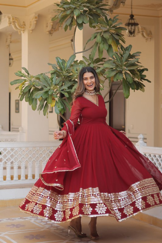 Graceful Faux Georgette Sequins Multi Worked Designer Gown - Ethnicwish