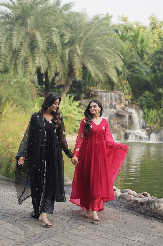 Alia Cut Faux Georgette Embroidered Anarkali Pant Suit - Ethnicwish