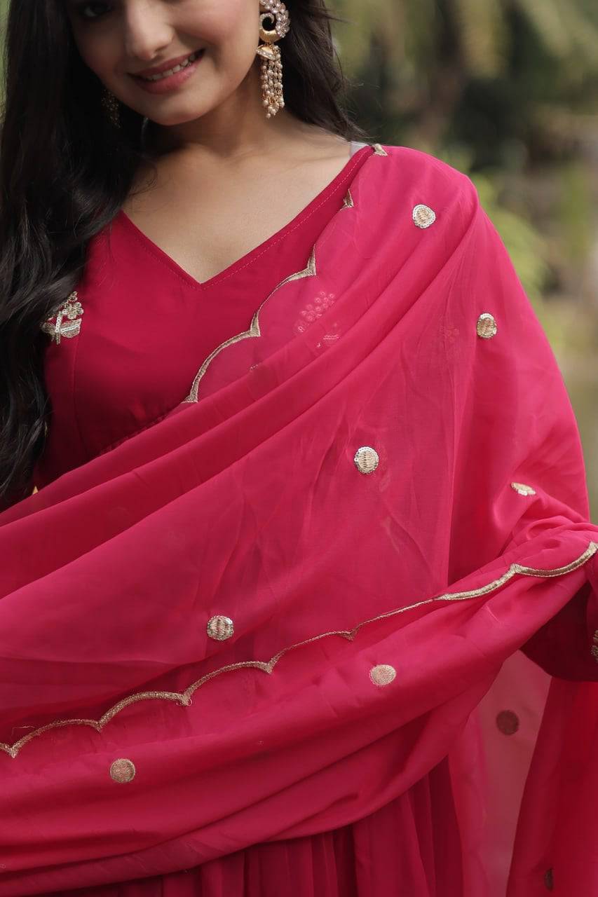 Alia Cut Faux Georgette Embroidered Anarkali Pant Suit - Ethnicwish