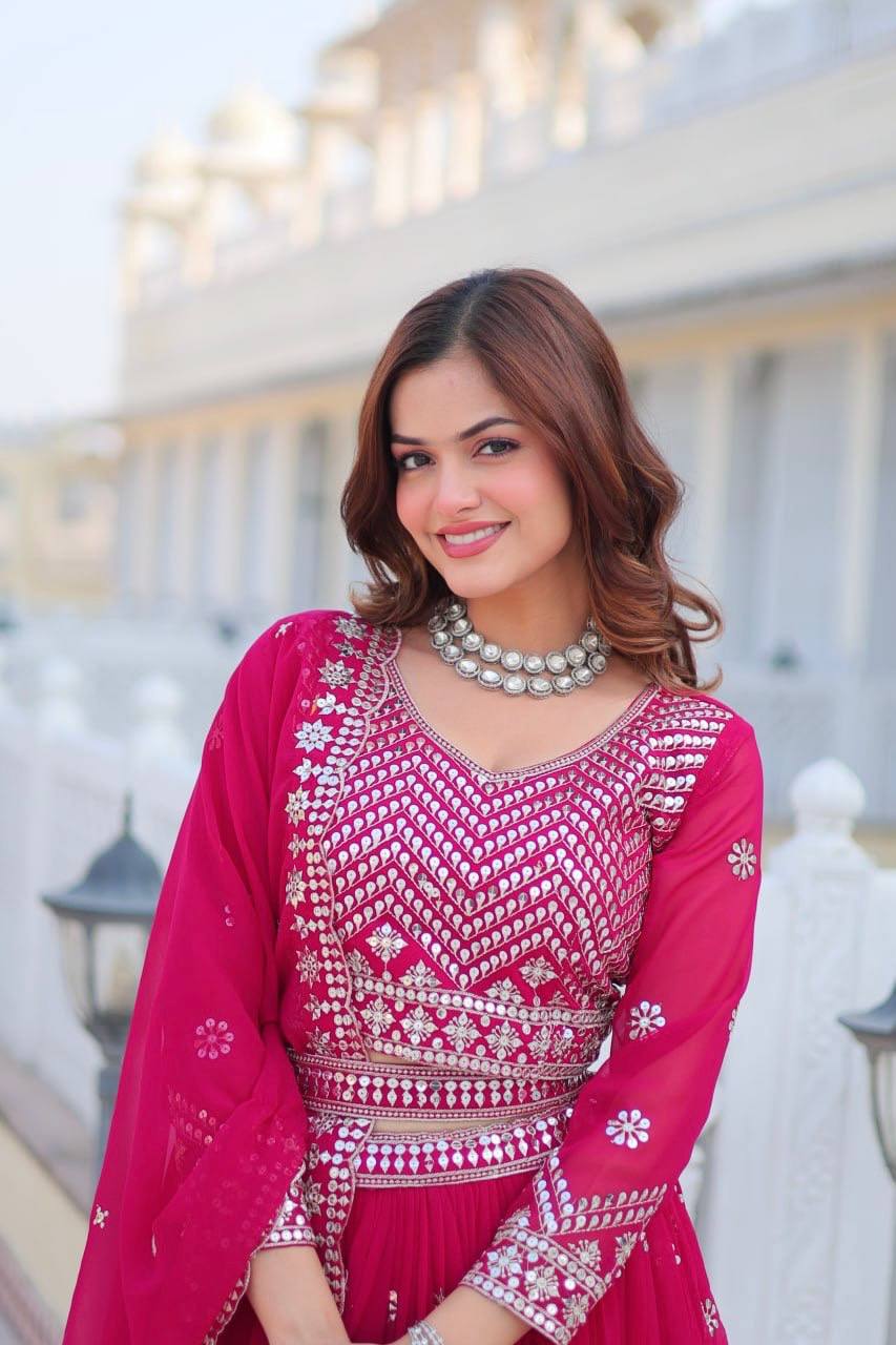 Stunning Faux Georgette Lehenga Choli Set With Embroidery Sequence Work