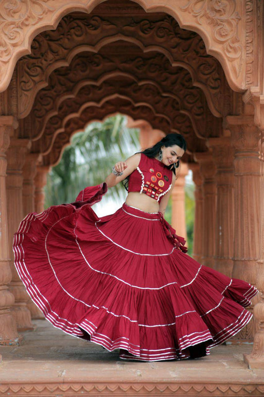 Flourishing Red Navratri Wear Gota Patti Mirror Worked Lehenga Choli - Ethnicwish