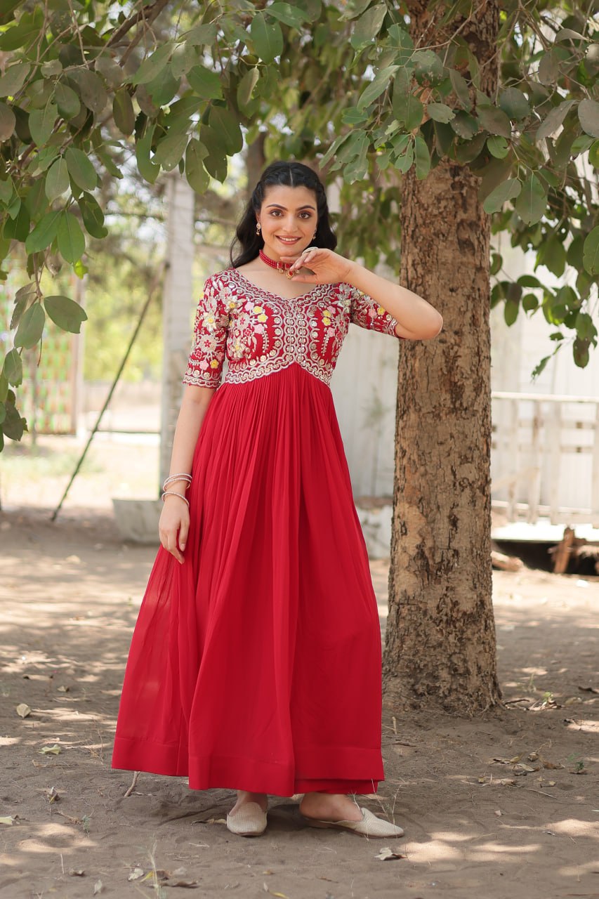 Shimmering Faux Georgette Fully Stitched Designer Gown - Ethnicwish