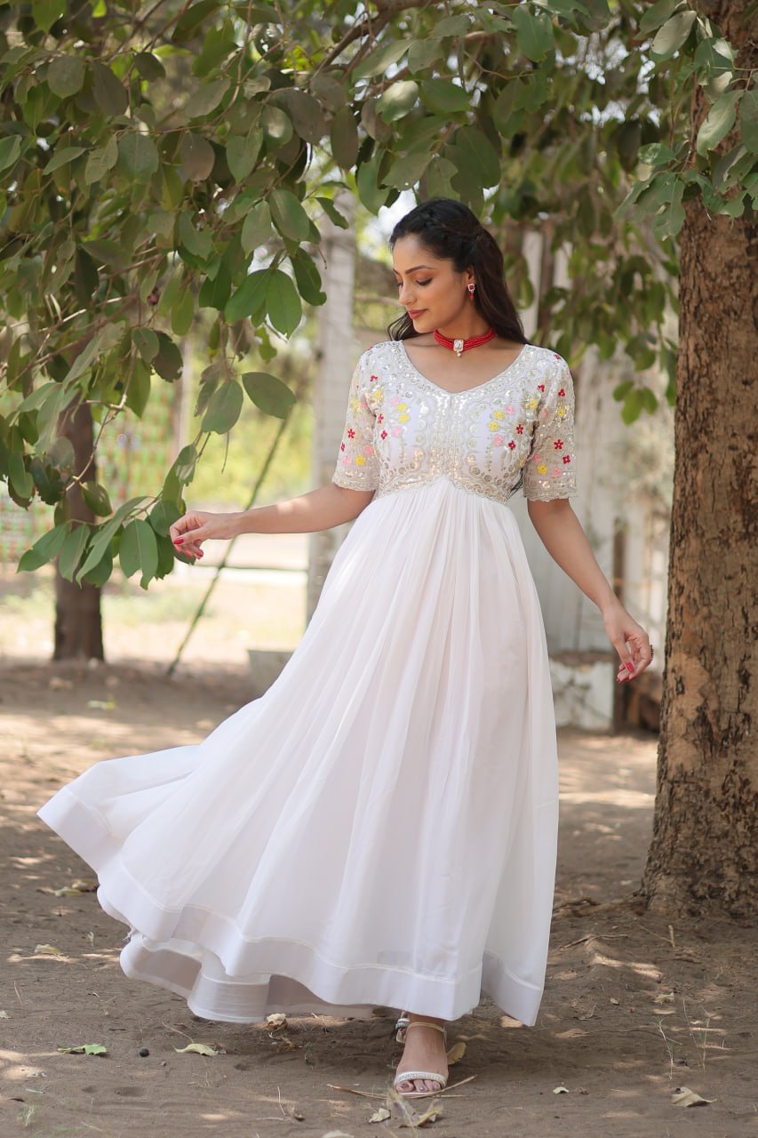 Shimmering Faux Georgette Fully Stitched Designer Gown - Ethnicwish