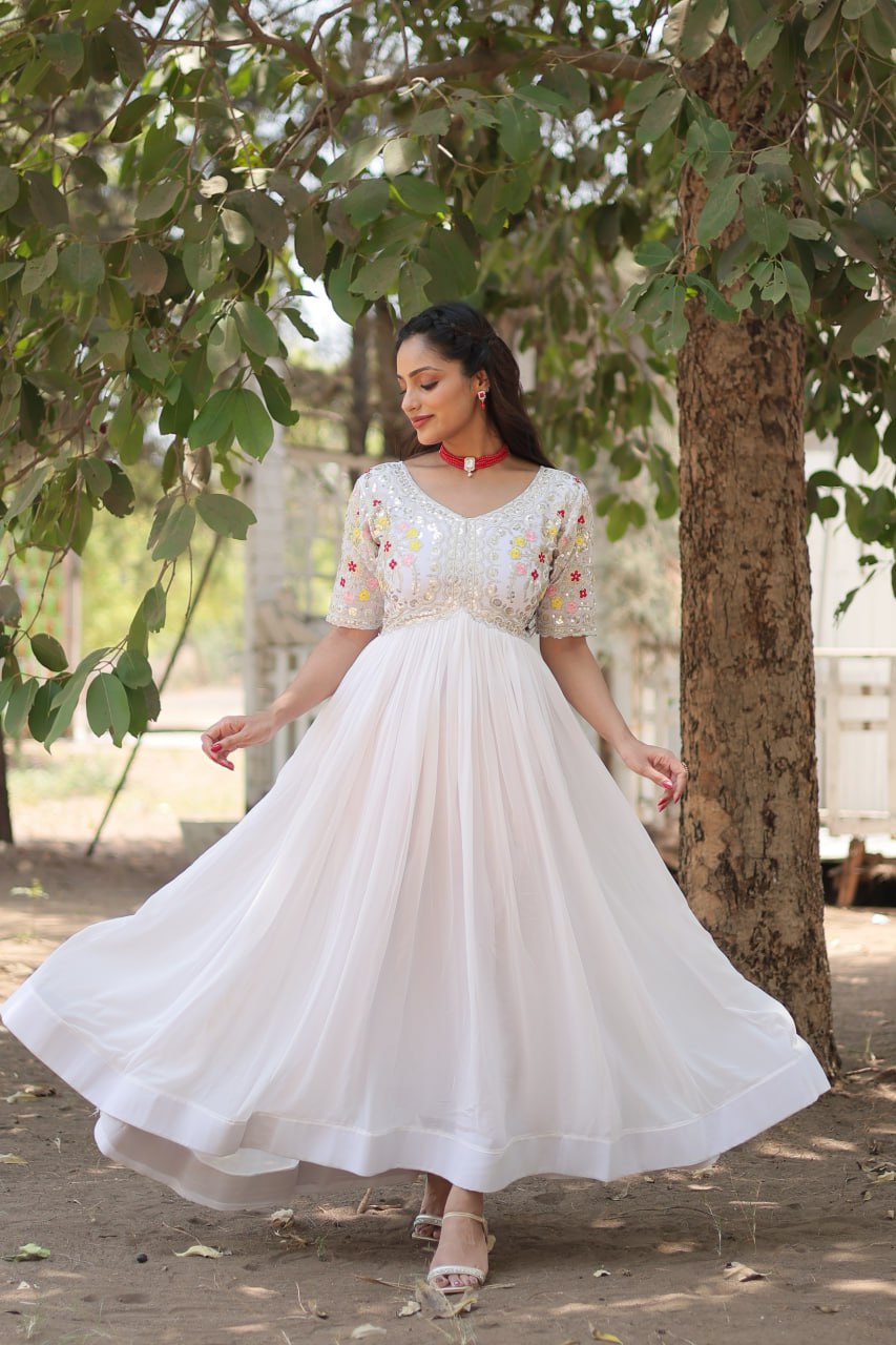 Shimmering Faux Georgette Fully Stitched Designer Gown - Ethnicwish