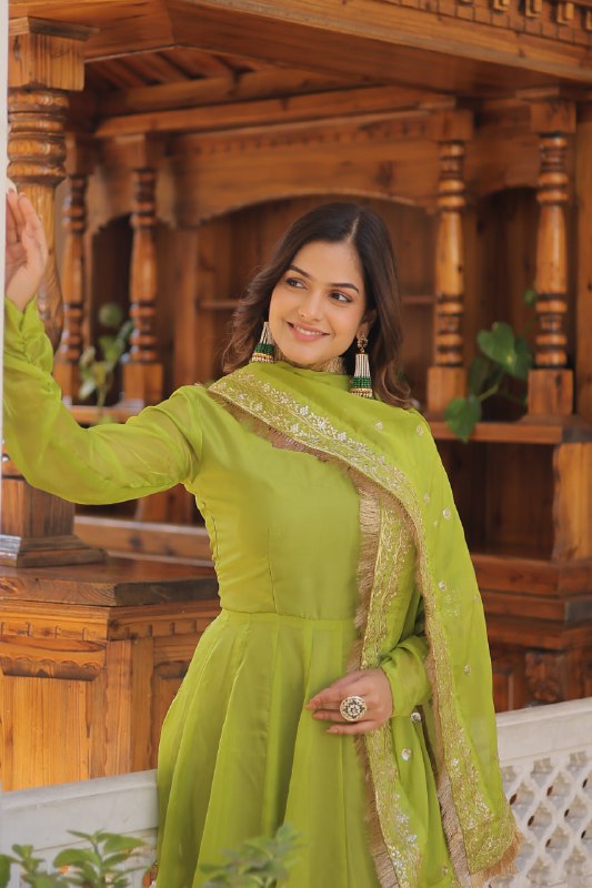 Alluring Russian Silk Fully Stitched Designer Gown With Dupatta - Ethnicwish