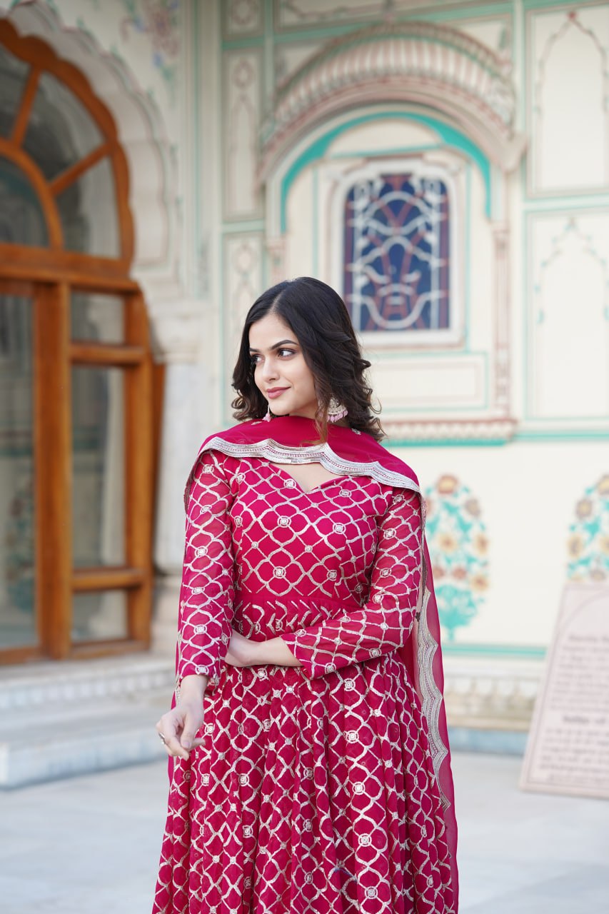 Radiant Faux Georgette Sequins Worked Festive Wear Gown - Ethnicwish