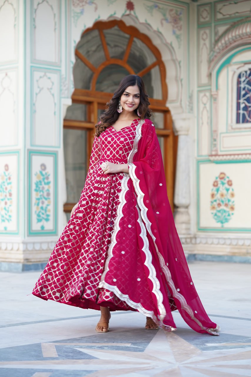 Radiant Faux Georgette Sequins Worked Festive Wear Gown - Ethnicwish