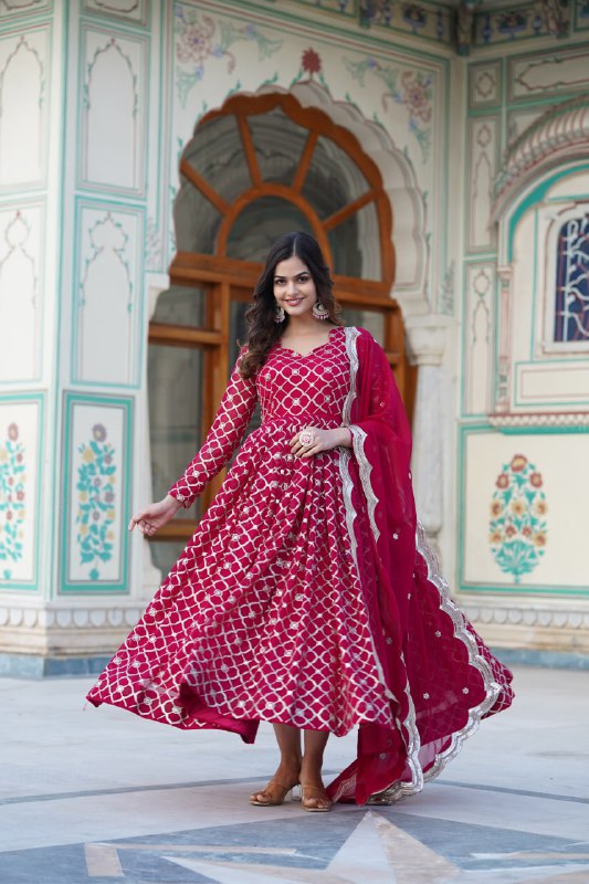 Radiant Faux Georgette Sequins Worked Festive Wear Gown - Ethnicwish