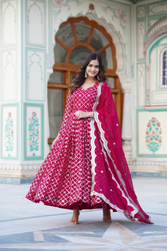 Radiant Faux Georgette Sequins Worked Festive Wear Gown - Ethnicwish